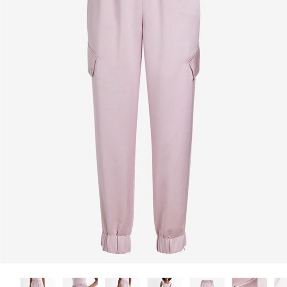 NWT Express High Waisted Satin Cargo Joggers Soft Blush Size Small - Picture 5 of 8